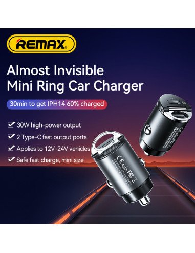 Automobilinis įkroviklis REMAX RCC332 30W PD+QC 2×USB-C, greitas — vaizdas 10