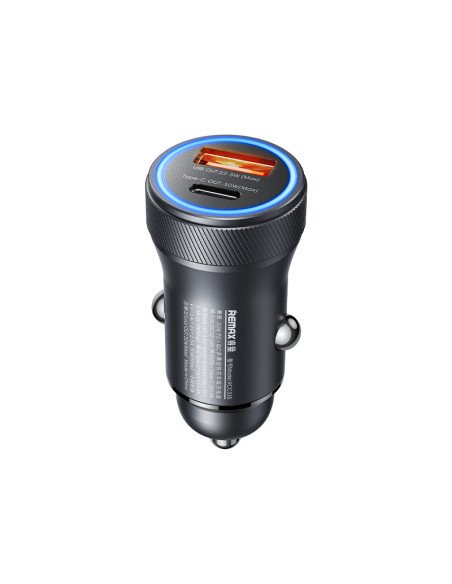 Automobilinis įkroviklis REMAX RCC335 30W PD+QC USB + USB-C, tamsiai pilkas