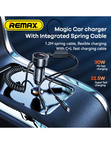 REMAX Fast Car Charger 52.5W with USB-C + Lightning Spring Cable RCC336 — view 9