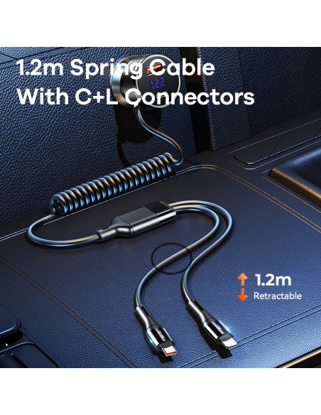 REMAX Fast Car Charger 52.5W with USB-C + Lightning Spring Cable RCC336 — view 3