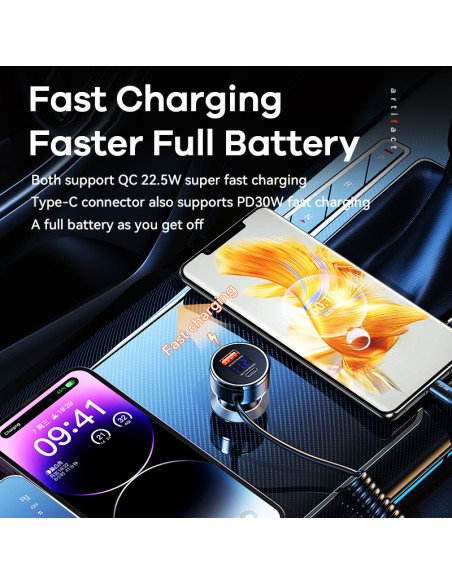 REMAX Fast Car Charger 52.5W with USB-C + Lightning Spring Cable RCC336 — view 5