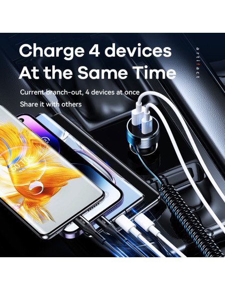 REMAX Fast Car Charger 52.5W with USB-C + Lightning Spring Cable RCC336 — view 6