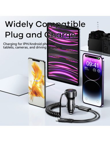 REMAX Fast Car Charger 52.5W with USB-C + Lightning Spring Cable RCC336 — view 7
