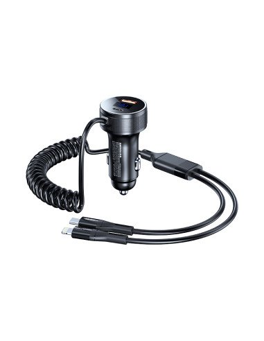 REMAX Fast Car Charger 52.5W with USB-C + Lightning Spring Cable RCC336