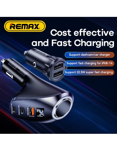 REMAX Fast Car Charger 88.5W 2×USB-C + USB with Display RCC339 — view 6