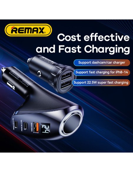 REMAX Fast Car Charger 88.5W 2×USB-C + USB with Display RCC339 — view 6
