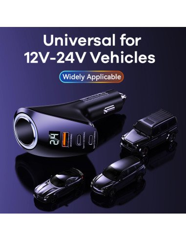 Automobilinis įkroviklis REMAX RCC339 88.5W 2×USB-C + USB su ekranu, greitas — vaizdas 3
