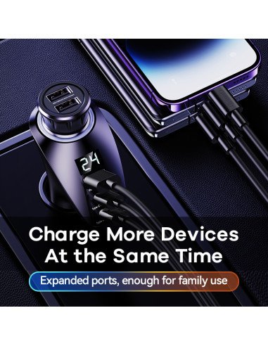 Automobilinis įkroviklis REMAX RCC339 88.5W 2×USB-C + USB su ekranu, greitas — vaizdas 5