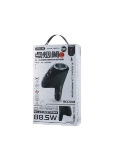 Automobilinis įkroviklis REMAX RCC339 88.5W 2×USB-C + USB su ekranu, greitas 2