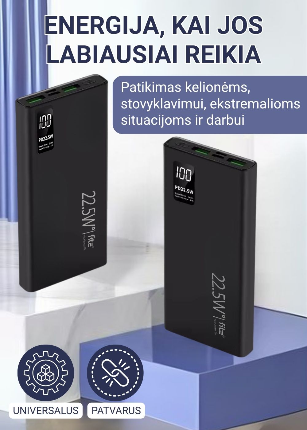 IT2 K7 išorinis akumuliatorius, tinkantis telefonams ir planšetėms.