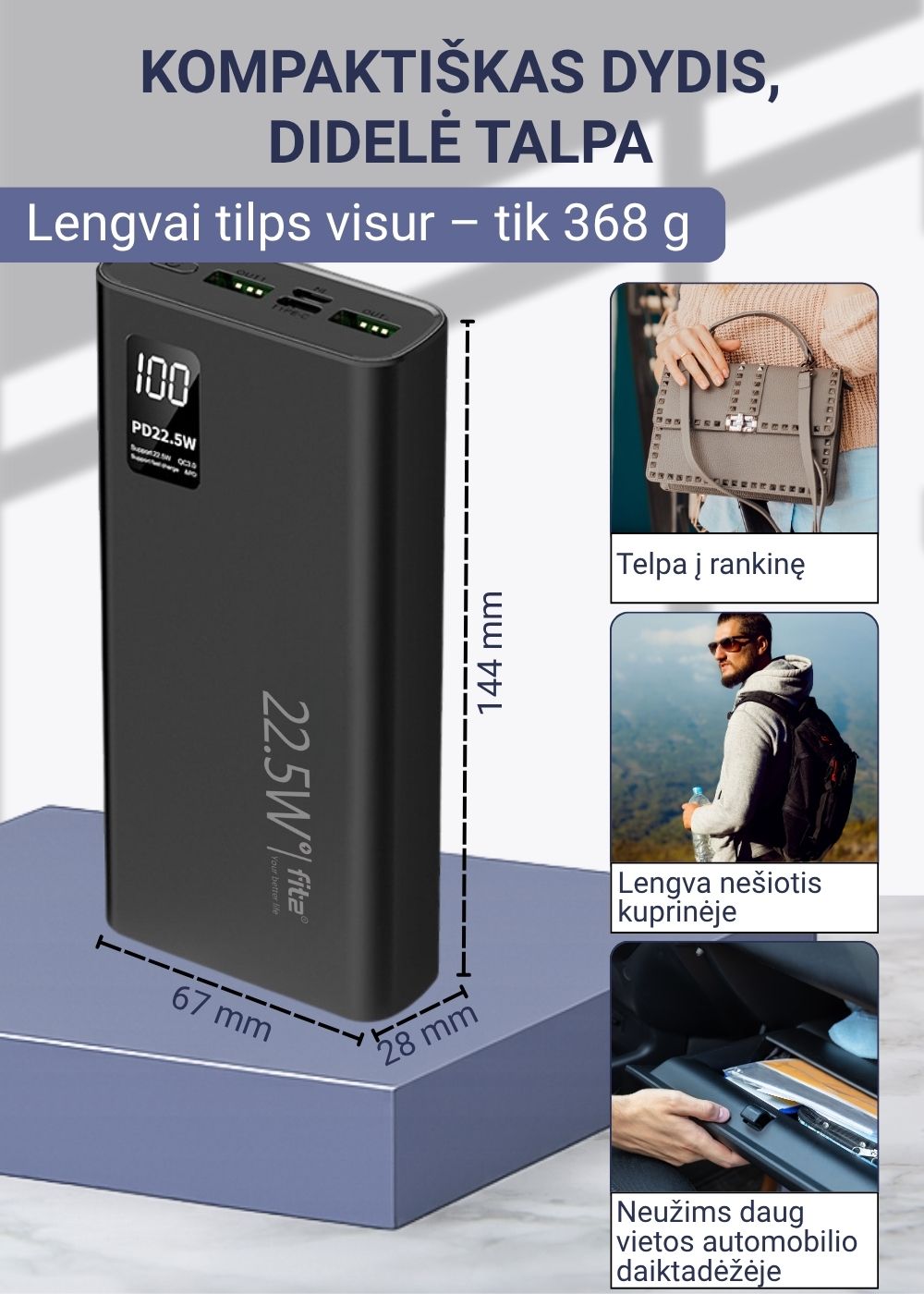 Universalus FIT2 K8 išorinis kroviklis su 22W galia ir patikimu veikimu