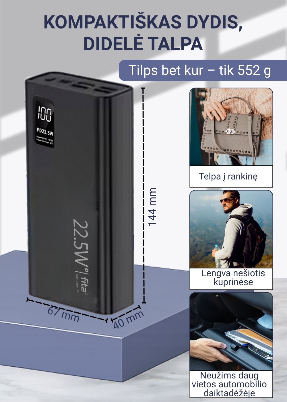 FIT2 K9 30000mAh powerbank su moderniu dizainu ir stipria galia